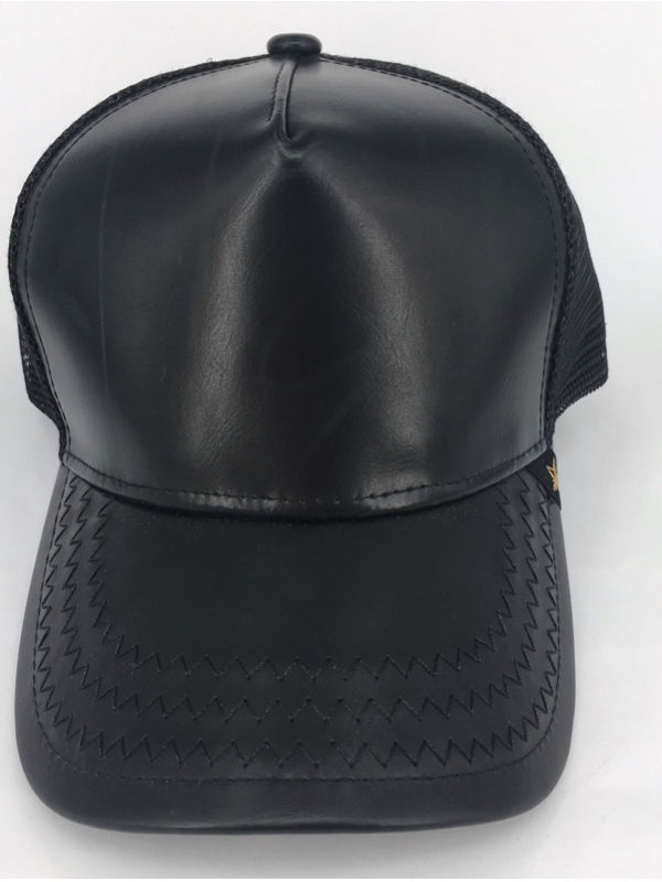 black leather trucker hat