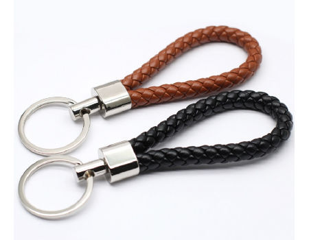 Metal Leather Car Keychain Keyring Purse Bag Hand Woven Key Ring Holder Gift