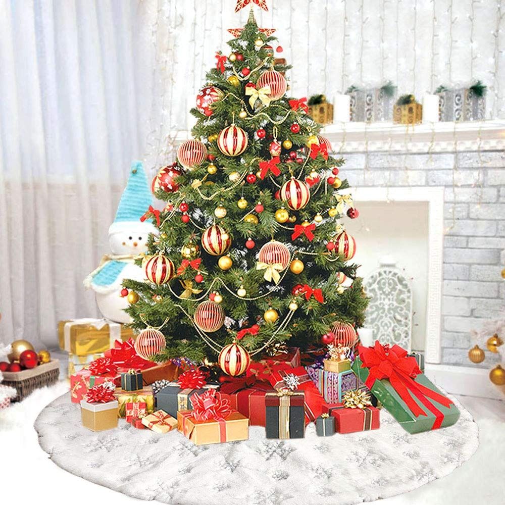 78/90/122CM White Christmas Tree Skirt Stand Long Plush For Party Home Decor US 