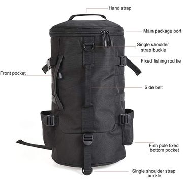 Fishing Backpack with Rod Holder, Black