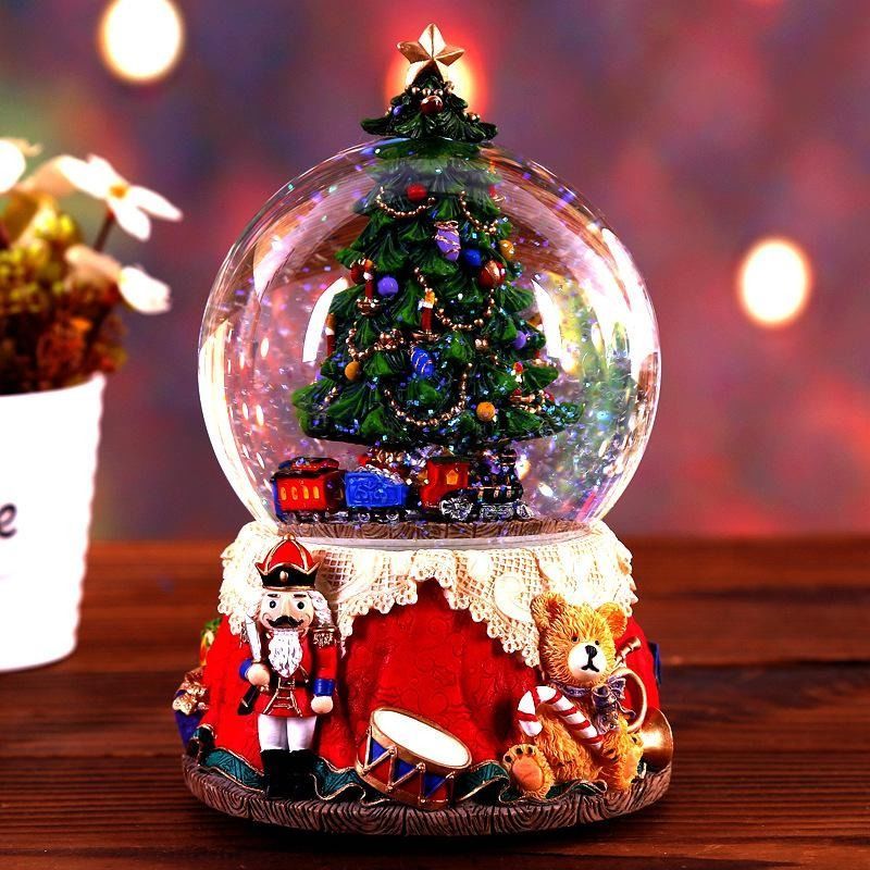 China Resin Music Box Crystal Ball Snow Globe Glass Lights Christmas 