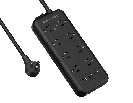 Multi Outlets Power Strip with 3 USB Ports 5ft Extension Cord Switch /& Flat Plug