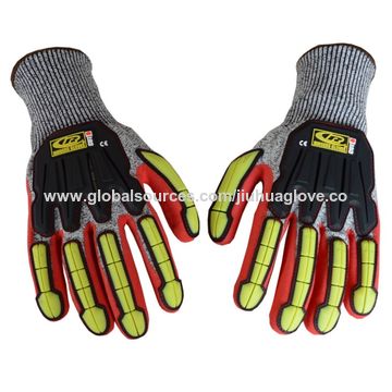 Guantes de protección anticorte de nivel 5 para rectificado fino HPPE, con costura trasera y goma TPR para montar