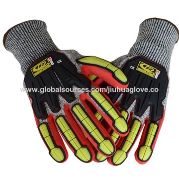 Guantes de protección anticorte de nivel 5 para rectificado fino HPPE, con costura trasera y goma TPR para montar