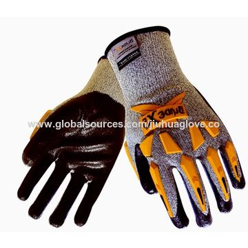 Guantes de protección anticorte de nivel 5 para rectificado fino HPPE, con costura trasera y goma TPR para montar