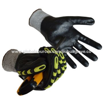 Guantes de protección anticorte de nivel 5 para rectificado fino HPPE, con costura trasera y goma TPR para montar