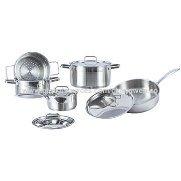 Nueva sartén de la cazuela del final del satén de las PC del dispositivo de cocina del diseño de la fábrica 9 que cocina el sistema del cookware de los potes