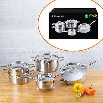 Nueva sartén de la cazuela del final del satén de las PC del dispositivo de cocina del diseño de la fábrica 9 que cocina el sistema del cookware de los potes