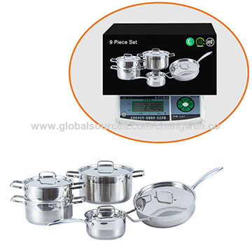 Nueva sartén de la cazuela del final del satén de las PC del dispositivo de cocina del diseño de la fábrica 9 que cocina el sistema del cookware de los potes