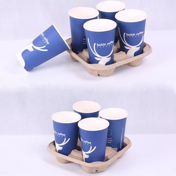 Customize Baggase Biodegradable Paper Cup Holder Takeout Cup Tray