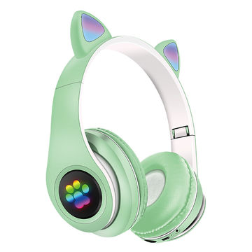 Auriculares inalámbricos Bluetooth de oreja de gato con micrófono, luz LED  intermitente de 7 colores, auriculares estéreo compatibles con teléfonos