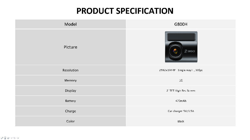 360 dash cam g800h