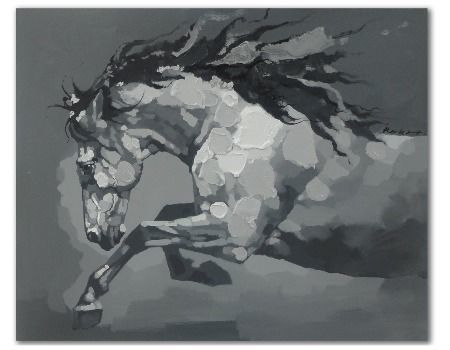 abstract horse painting black and white