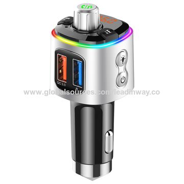 Transmetteur FM Bluetooth 5.0 Kit Mains Libres Lecteur MP3 Voiture 7 Lumières Colorées Chargeur USB Rapide pour Voiture