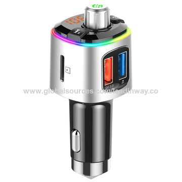 Transmetteur FM Bluetooth 5.0 Kit Mains Libres Lecteur MP3 Voiture 7 Lumières Colorées Chargeur USB Rapide pour Voiture
