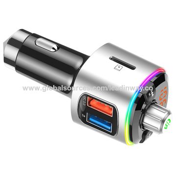 Transmetteur FM Bluetooth 5.0 Kit Mains Libres Lecteur MP3 Voiture 7 Lumières Colorées Chargeur USB Rapide pour Voiture