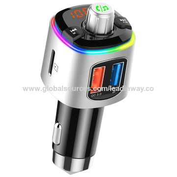 Transmetteur FM Bluetooth 5.0 Kit Mains Libres Lecteur MP3 Voiture 7 Lumières Colorées Chargeur USB Rapide pour Voiture