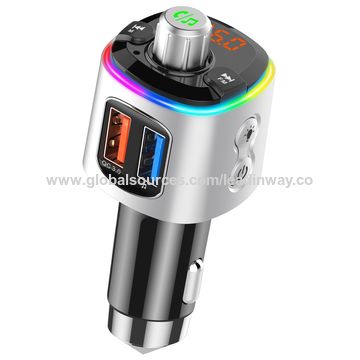 Transmetteur FM Bluetooth 5.0 Kit Mains Libres Lecteur MP3 Voiture 7 Lumières Colorées Chargeur USB Rapide pour Voiture