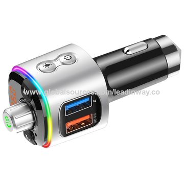 Transmetteur FM Bluetooth 5.0 Kit Mains Libres Lecteur MP3 Voiture 7 Lumières Colorées Chargeur USB Rapide pour Voiture
