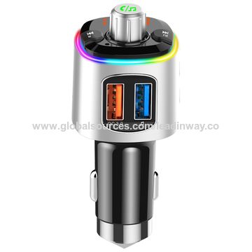 Transmetteur FM Bluetooth 5.0 Kit Mains Libres Lecteur MP3 Voiture 7 Lumières Colorées Chargeur USB Rapide pour Voiture