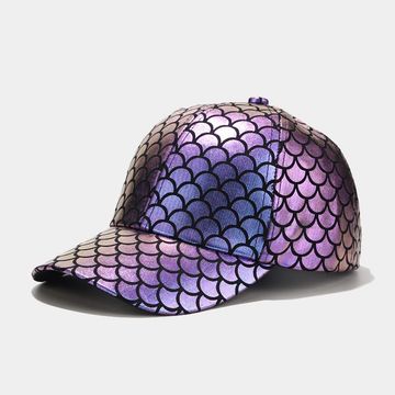 Gorra de béisbol colorida, sombrero holográfico de hip hop con estampado de básculas de pescado