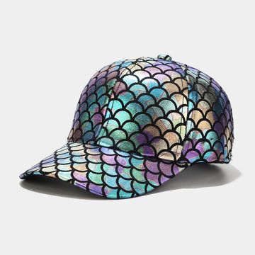 Gorra de béisbol colorida, sombrero holográfico de hip hop con estampado de básculas de pescado