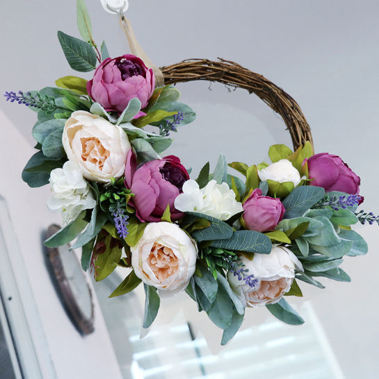 Silk Artificial Flowers Peony Bouquet Garland Wreath Wedding Door Wall