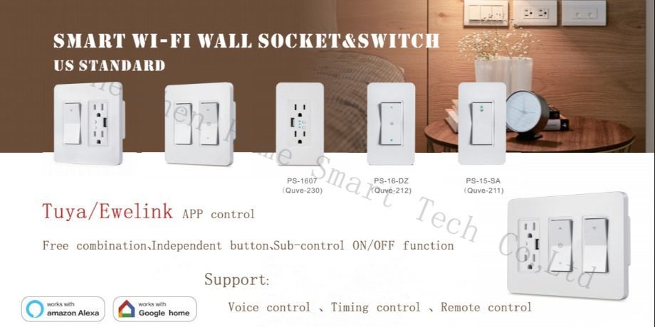 WiFi Smart Wall Light Switch Socket Outlet Combo for  Alexa Google  Home