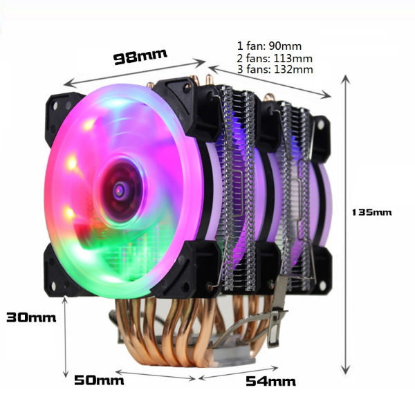 RGB CPU cooler with 4,6 copper heatpipes PWM Universal for Intel & AMD ...