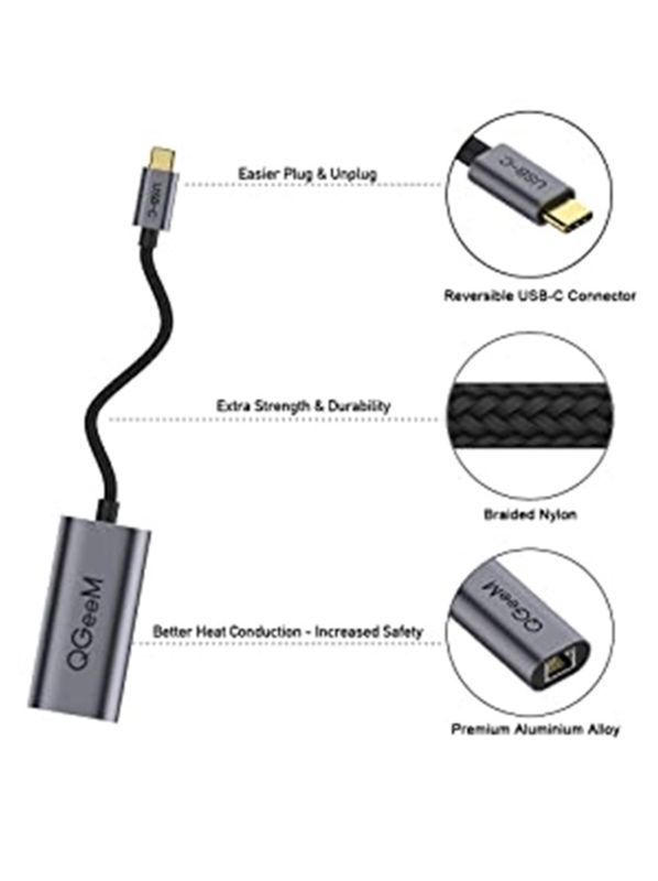 QGeeM USB C to Adapter,Type C Gigabit Adapter Cable,Thunderbolt 3 to RJ45 LAN