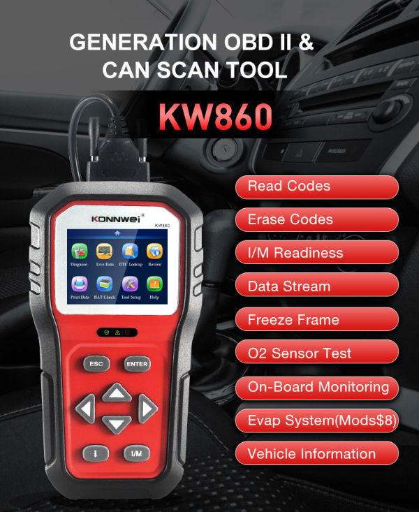 Enhanced KW850 KONNWEI OBD2 Scanner Professional Car OBD II Scanner Auto Diagnostic Fault Code Reader Automotive Check Engine Light Diagnostic EOBD Scan Tool for All OBDII Protocol Cars Since 1996