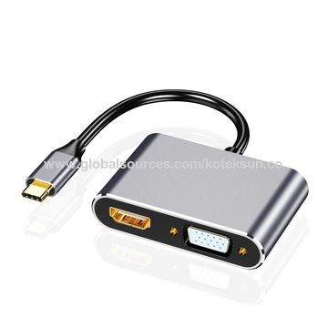 USB C to HDMI VGA Adapter, 4K UHD Video Converter, 4-in-1 USB Type-C Hub,  USB 3.0 Data Port, PD 60W Charging 