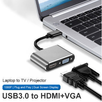 Adaptateur USB VGA,Adaptateur USB HDMI,Convertisseur USB 3.0 vers HDMI USB 3.0/2.0 vers HDMI Full HD 1080p USB vers VGA Adaptateur Multi-Moniteur pour Windows 10/8.1/8/7