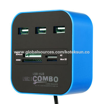 Combo USB, hub USB e leitor de cartões em azul