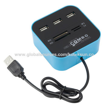 Combo USB, hub USB e leitor de cartões em azul