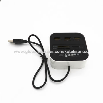 Combo USB, hub USB e leitor de cartões em azul