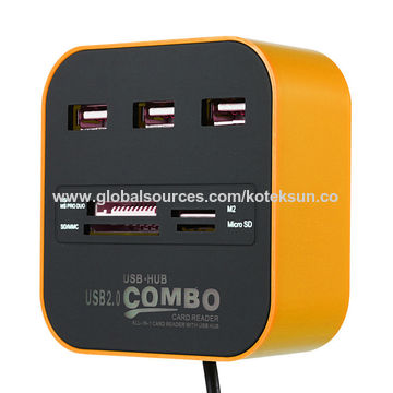 Combo USB, hub USB e leitor de cartões em azul