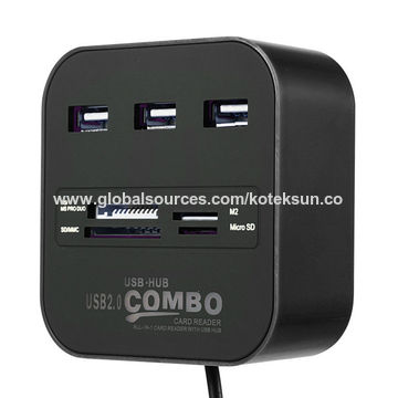 Combo USB, hub USB e leitor de cartões em azul