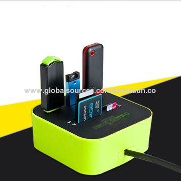 Combo USB, hub USB e leitor de cartões em azul