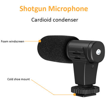 ChinaCamera Shotgun Microphone With Led Light For Vlog Video Film Youtube Microphone kit phone holder