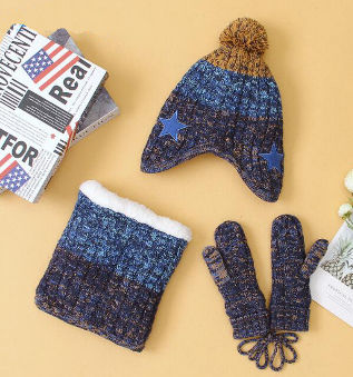 3 Pcs Kids Scarf Mittens and Hat Set for Boys and Girls Winter Knit Pompom Beanie and Infinity Scarf supplier