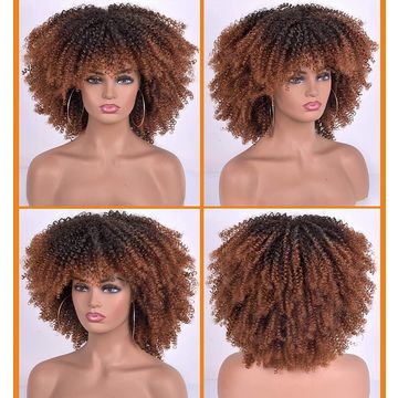 Perruque Afro Courte Bouclée Avec Frange Pour Femmes Kinky Cheveux Bouclés  Perruque Afro Synthétique Perruque Complète