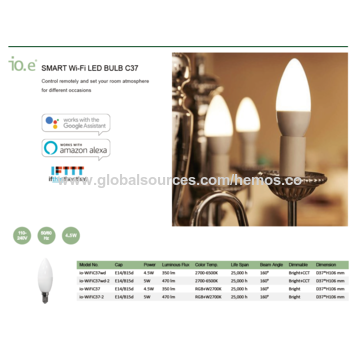 Buy Wholesale China Smart Wifi Bulb Led Candle Lights, C37 E14 Rgb/cct,  Remote Control By Phone App,alexa Google Hom & Smart Wifi Bulb Candle at  USD 2.5