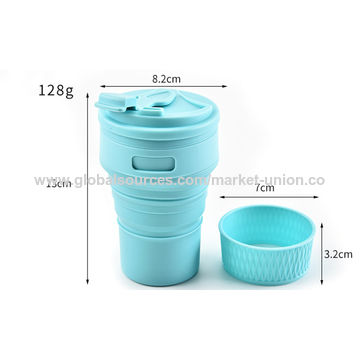 350ML Silicone Built-in Straw Folding Cup Collapsible Mug With Cover Coffee  Travel Outdoors Portable Water Drinking Tea Cups