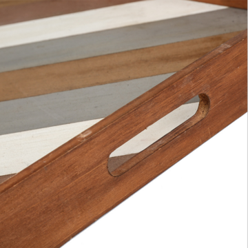 Platos de madera estilo americano, bandeja cuadrada de madera maciza con rayas de colores, se aceptan personalizaciones