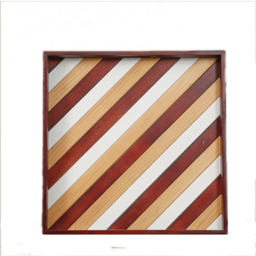 Platos de madera estilo americano, bandeja cuadrada de madera maciza con rayas de colores, se aceptan personalizaciones