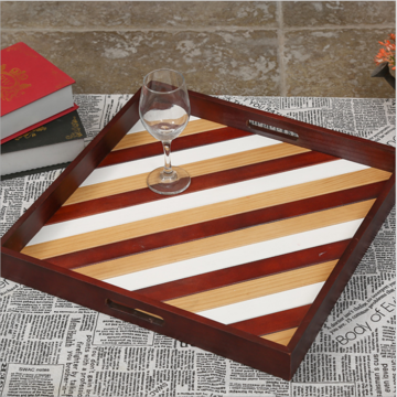 Platos de madera estilo americano, bandeja cuadrada de madera maciza con rayas de colores, se aceptan personalizaciones