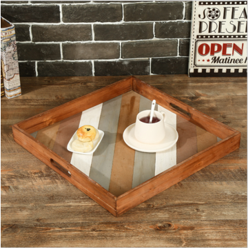 Bandeja grande de madera maciza, platos de madera cuadrados con rayas de colores, se aceptan personalizaciones