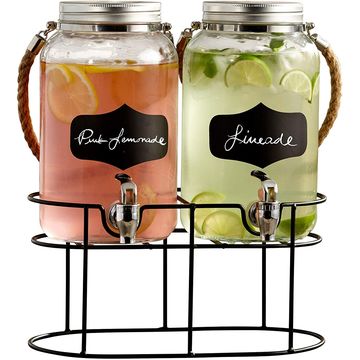 Glass Mason Jar Double Drink Dispenser with Leak Free Spigot on Metal Stand  - China Beverage Dispenser and Glass Jar price
