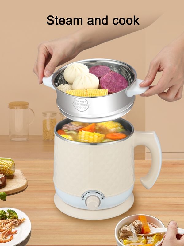  Mini Cooking Pot, 1.8L Mini Stainless Steel Electric